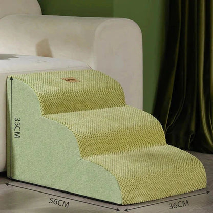 Dog steps for bed or couch, durable and paw-friendly, with removable cover and extra comfort padding.