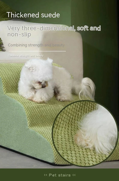 Dog steps with thickened suede for soft, non-slip access for pets.