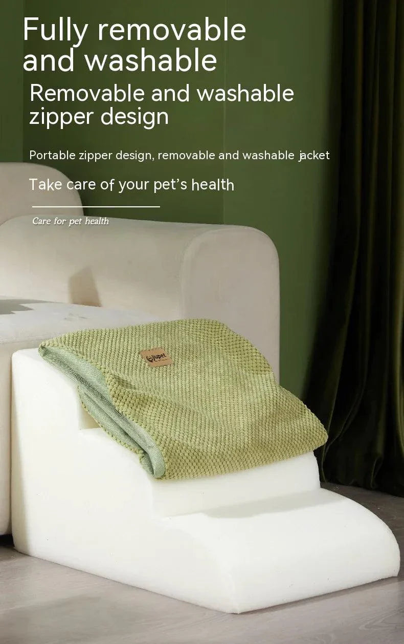 Dog steps with removable washable cover, designed for safe and comfortable pet access to elevated areas.