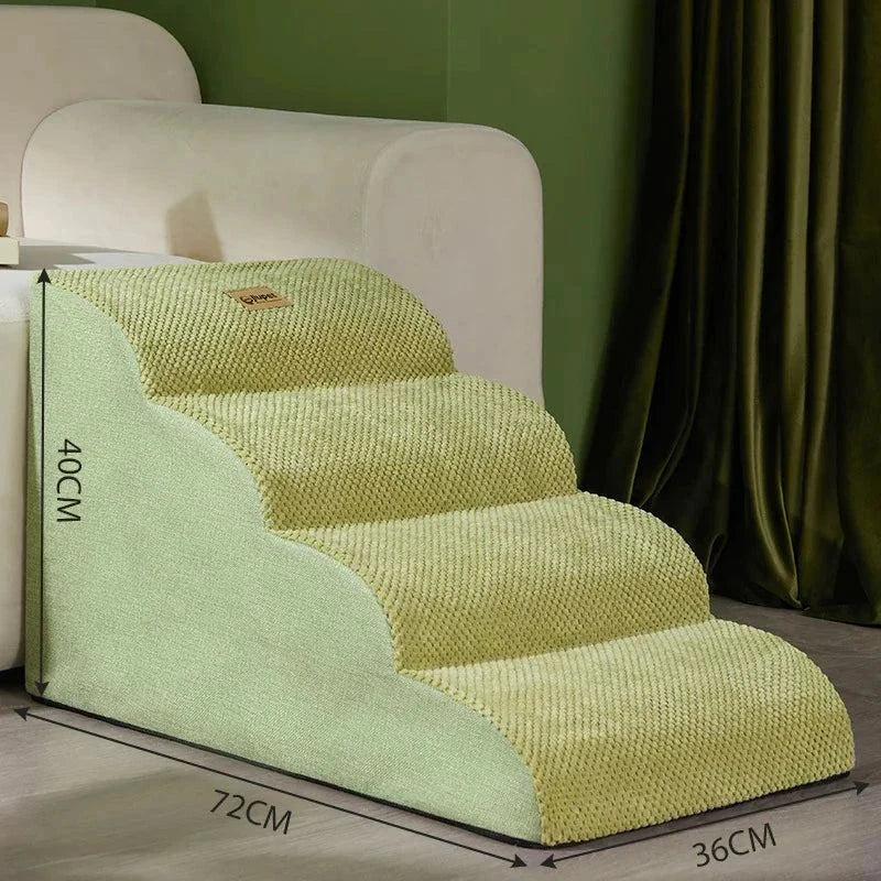 Dog steps for bed or couch, durable and soft, with a removable washable cover, padded for extra comfort.