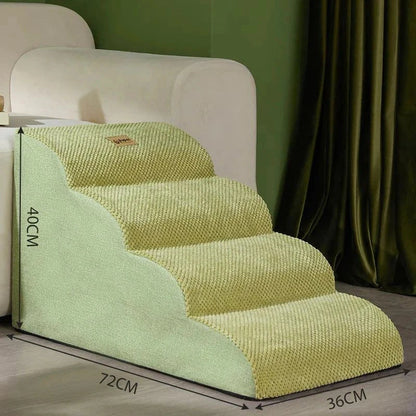Dog steps for bed or couch, durable and soft, with a removable washable cover, padded for extra comfort.