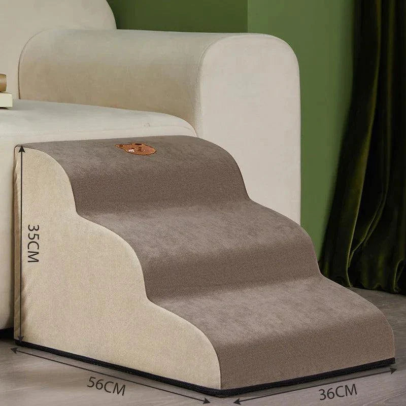 Dog steps with durable, soft cloth material, removable cover, and padded for extra comfort.
